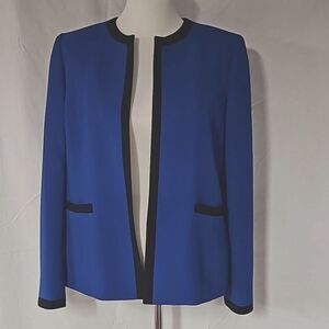 Jones Studio Separates Vintage Royal Blue Black Trim Open Front Blazer Jacket